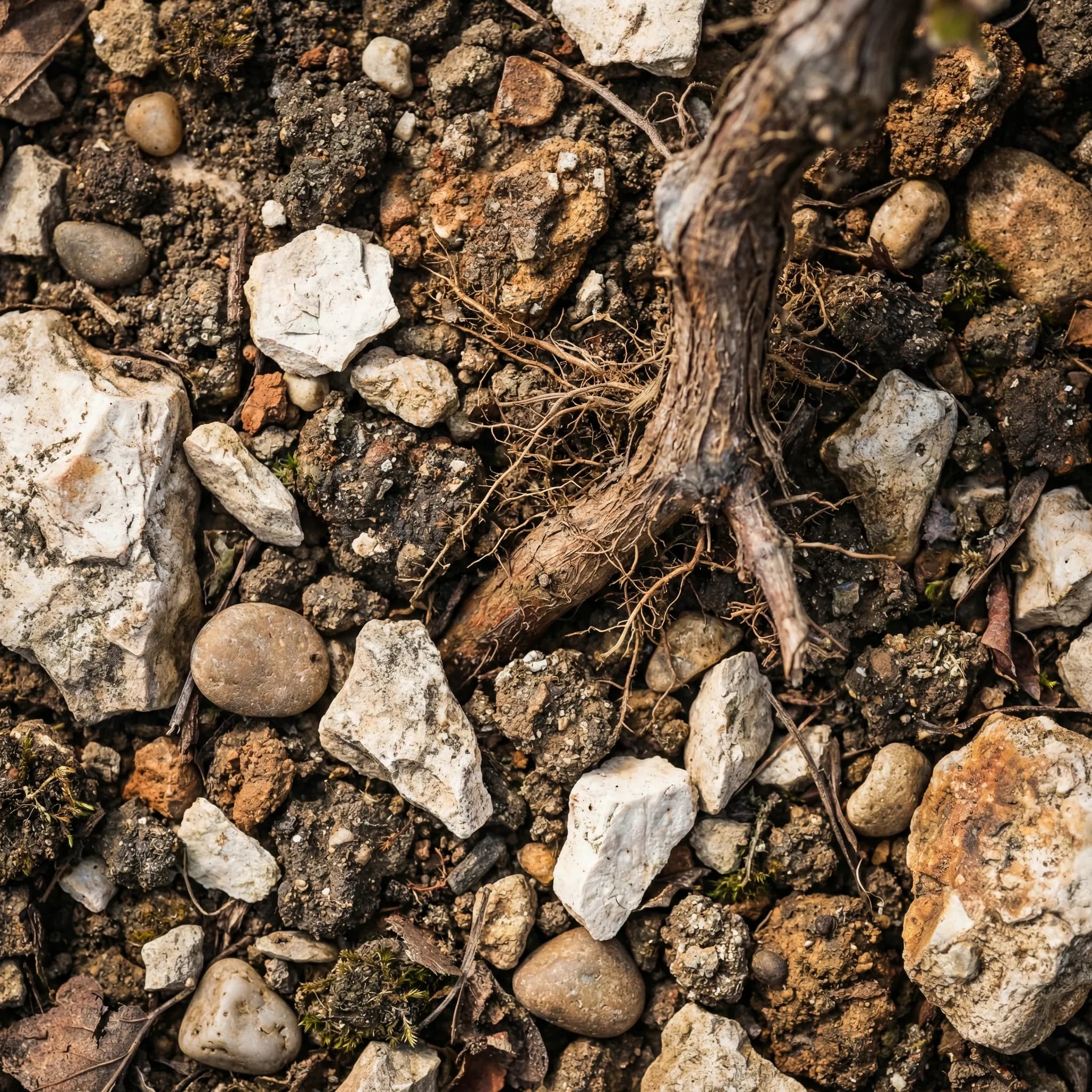 Kalkstein und Boden des Weinbergs